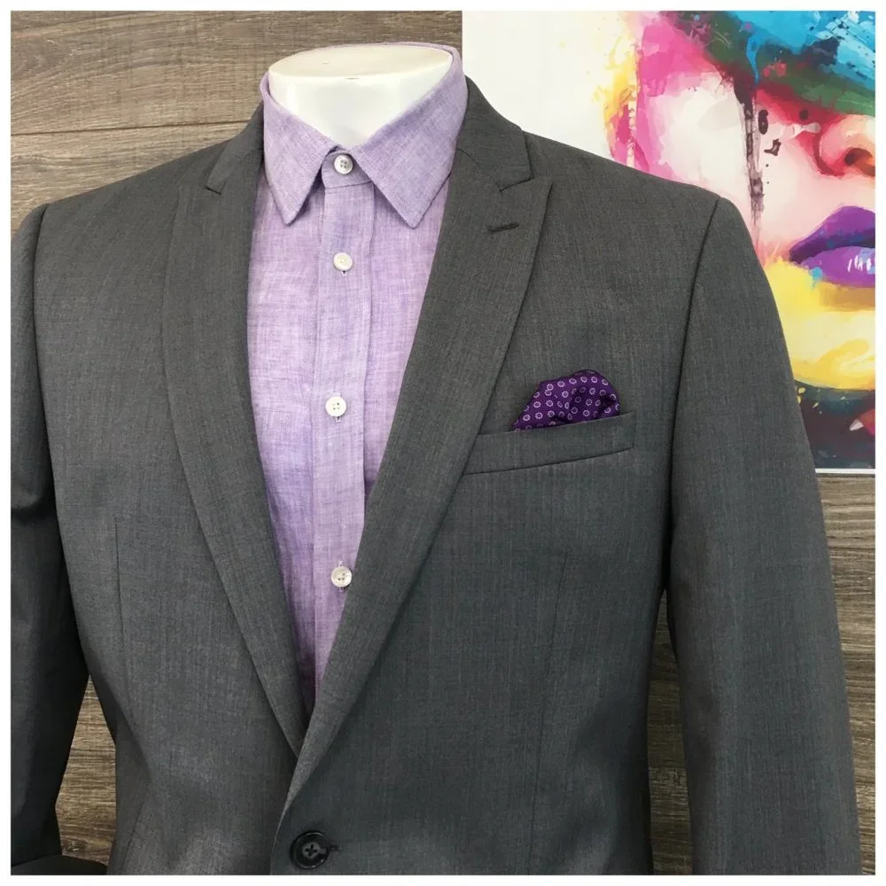 Calvin Klein Mens Blazer Sport Coat Two Button Wool Jacket 46L Slim Casual Suits